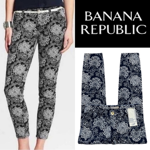 BANANA REPUBLIC NAVY FLORAL PRINT SKINNY JEANS **NWT** - Picture 1 of 11